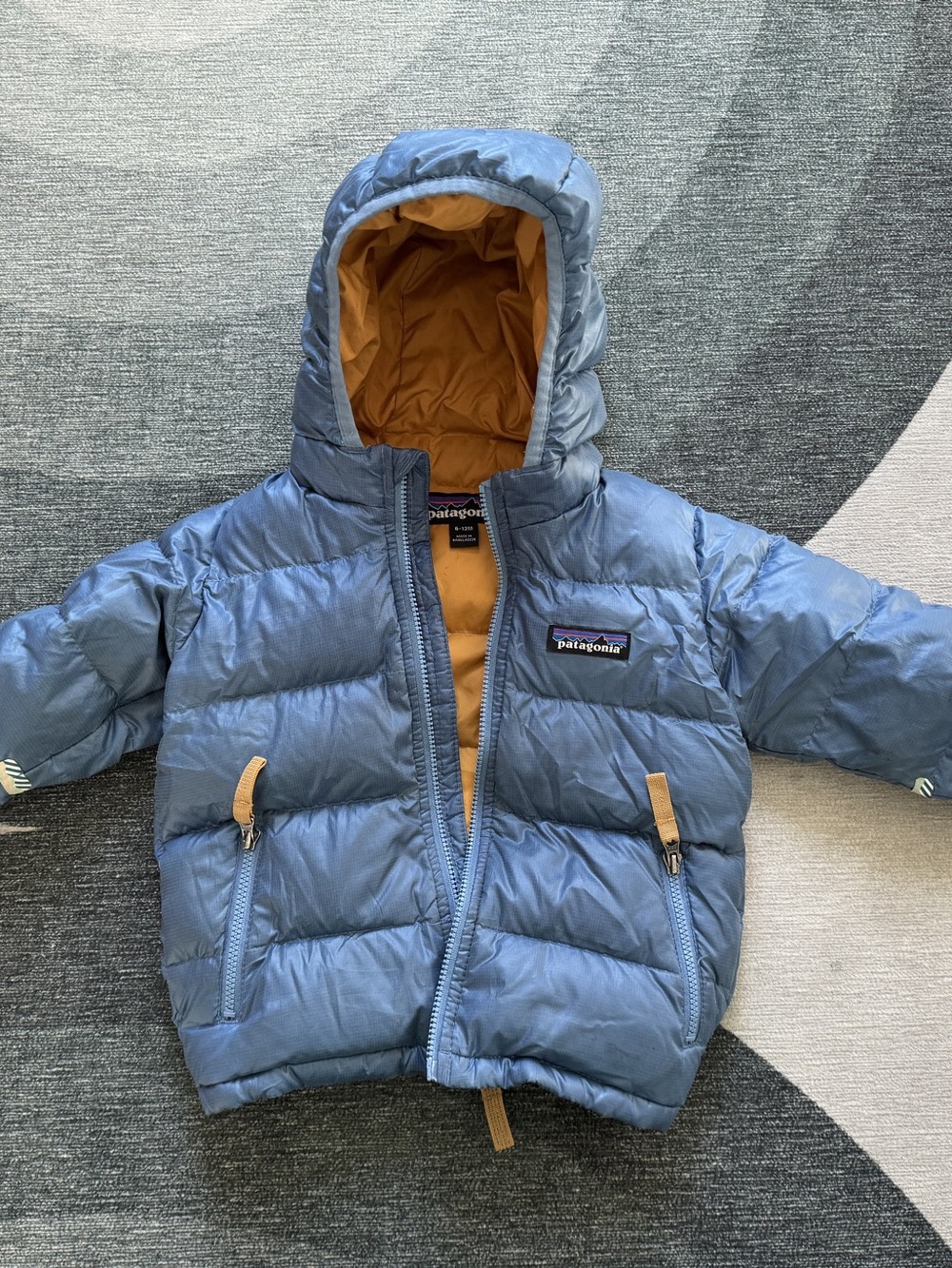 Patagonia Baby Hi-Loft Down Sweater Hoody Blue Puffer Jacket 6-12M